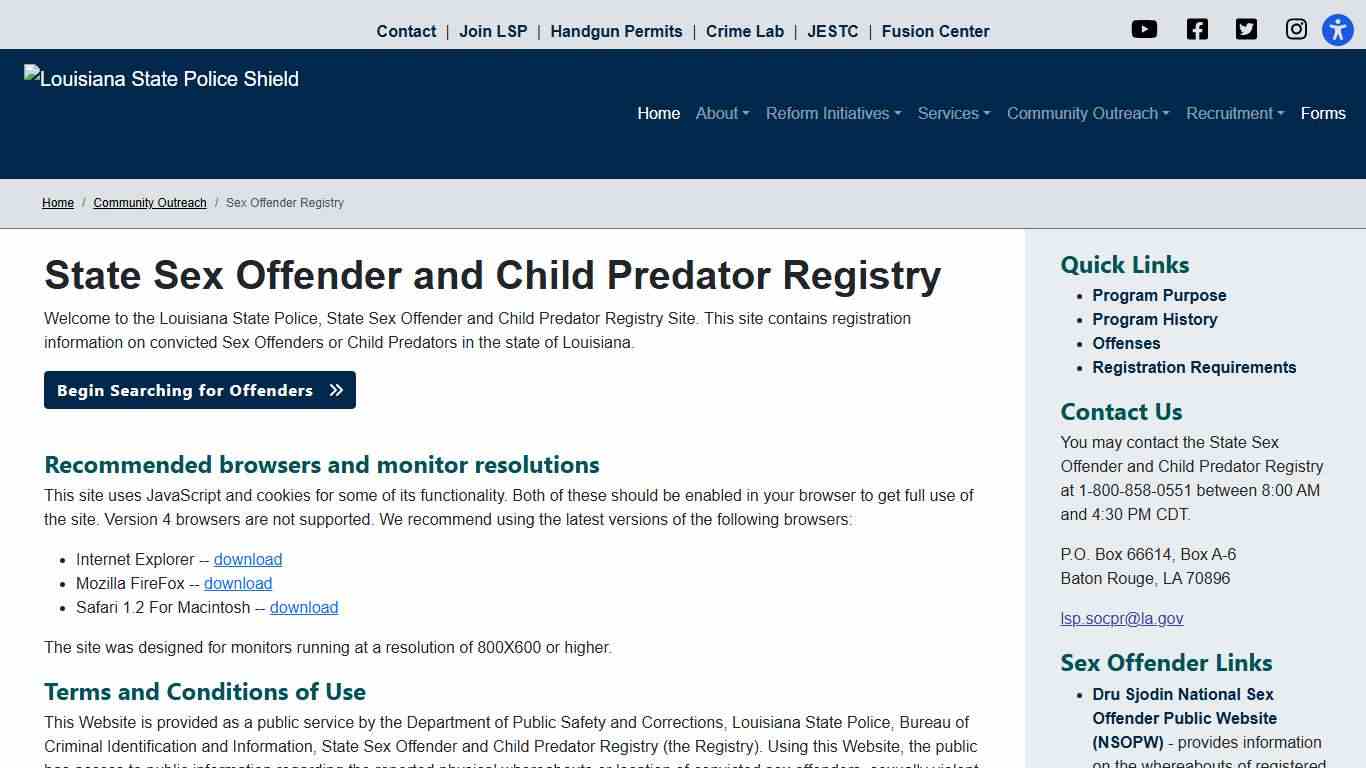 Sex Offender Registry - Louisiana State Police
